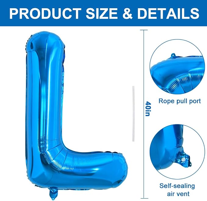 TONIFUL 40 Inch Large Blue Letter L Foil Balloons Alphabet Balloons | Giant - Image 2