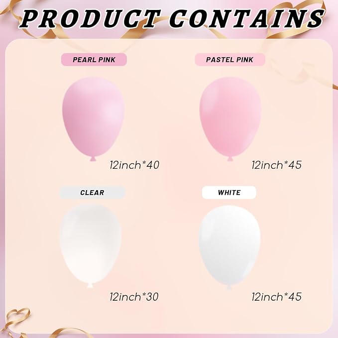 160Pcs 12 Inch Pink White Pastel Pearl Clear Latex Balloons - Image 2
