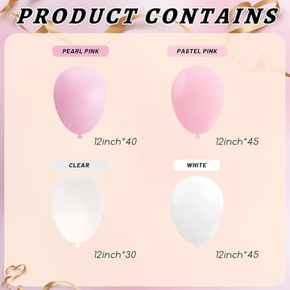 160Pcs 12 Inch Pink White Pastel Pearl Clear Latex Balloons - Image 2