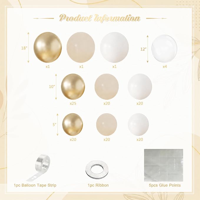 White and Gold Balloon Garland Arch Kit 132Pcs Metallic gold Ivory white Cream - Image 5