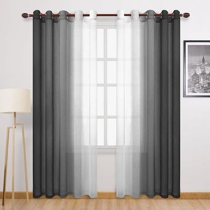 DWCN Black Ombre Faux Linen Sheer Curtains by DWCN