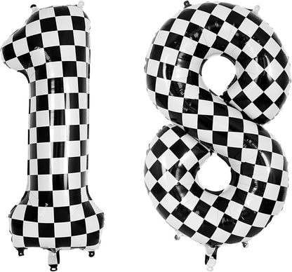 40 Inch Checkered Number 18 Balloon, Large Foil Party Decoration | 40" mylar by Unknown