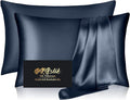 Silk Pillow Cases 2 Pack, Mulberry Silk Pillowcases Standard Set of 2, Smooth, Anti Acne, Both Sides Natural Silk Satin Pillow Cases for Sleeping Women 2 Pack with Zipper, Mood Indigo