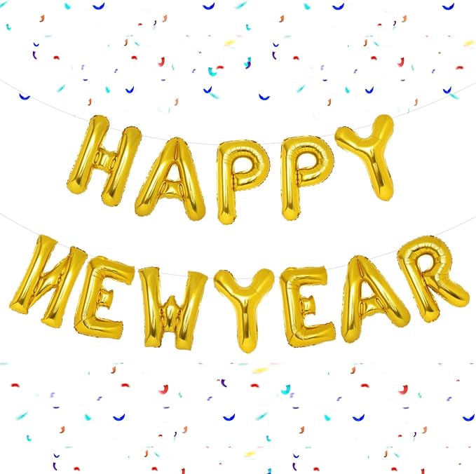 PIGETALE Gold Happy New Year Balloons, 16 Inch Gold Happy New Year Banner by welcomePIGETALE