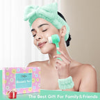 Facial Cleansing Brush, Spa Headband for Washing Face, Skincare Headband and Wristband Set, 2-in-1 Skin Care face Brush, Come with a Hair Scrunchie, for Massaging Makeup Skincare-Blue