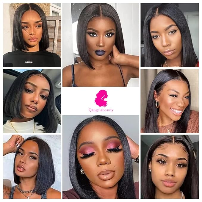Short Bob Wig Human Hair 13x4 Frontal Bob Wigs Human Hair Pre Plucked wigs for Black Women Bob Lace Front Wigs 10 Inch 180% Density with Baby Hair Natural Color
