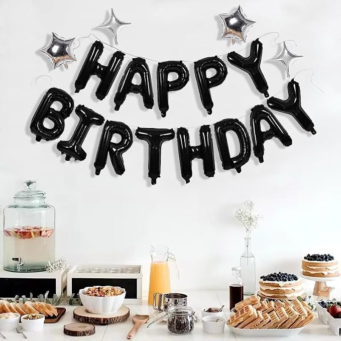 Black Happy Birthday Balloons Banner Sign Mylar letter Party Decoration | - Image 5