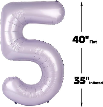 Lilac Number 5 Balloon 40 inch, Lavender Birthday Party Balloons Decorations | - Image 3