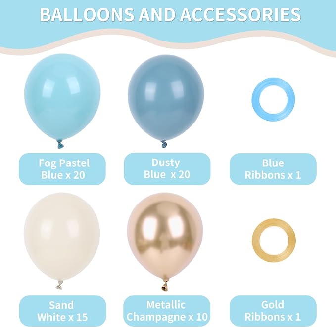 RUBFAC Dusty Blue and Gold Balloons - Image 2