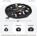 Lay-n-Go Cosmo Layflat Drawstring Cosmetic & Makeup Bag Organizer - Portable Drawstring Bag w/Zipper Pocket, Makeup Loops & More - Durable, Machine Washable Costmeic Bag for Travel (20", Elephants)