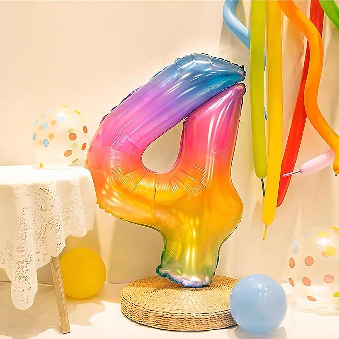 Rainbow Number 4 Balloon 40 Inch Rainbow 4 Balloon Giant Helium Foil Number 0 - Image 4