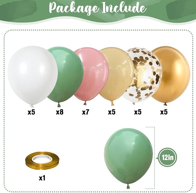 Sage Green and Dusty Pink Balloons, Retro Pink Muted Green White Gold Baby in - Image 2
