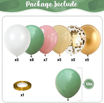 Sage Green and Dusty Pink Balloons, Retro Pink Muted Green White Gold Baby in - Image 2