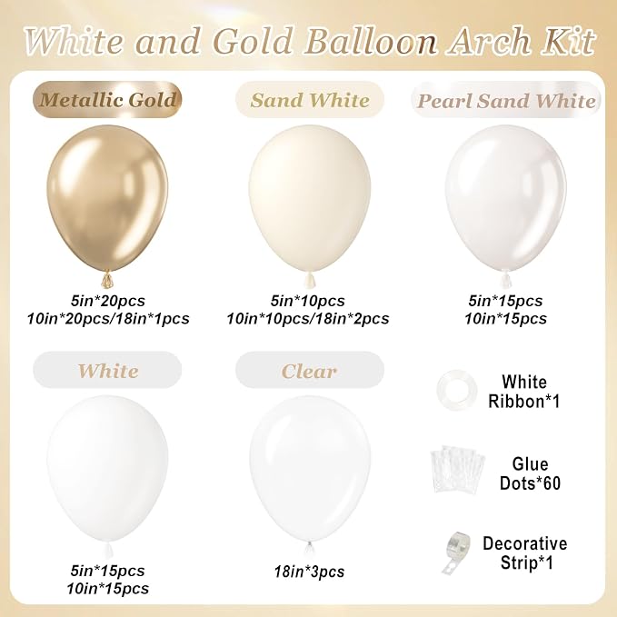 129pcs White and Gold Balloon Arch Kit Metallic Gold Balloons | Baby Shower - Image 2