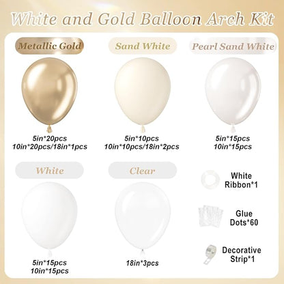 129pcs White and Gold Balloon Arch Kit Metallic Gold Balloons | Baby Shower - Image 2