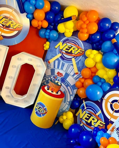 Blue Orange Yellow Balloon Arch Garland Kit Boys Ready Aim Shoot Dart Gun - Image 6