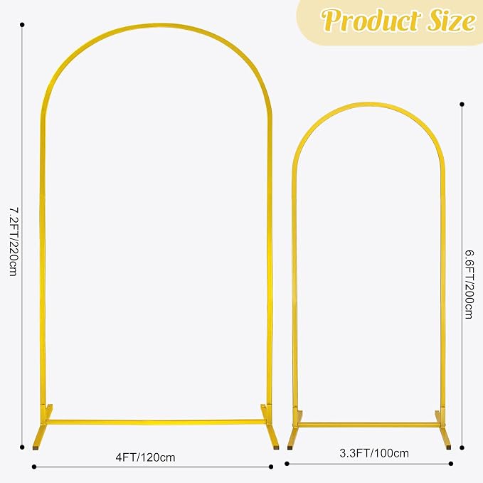Gold Metal Arch Backdrop Stand 2 Set 7.2FT, 6.6FT Wedding Arch Stand Arched - Image 2