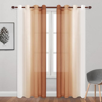 DWCN Ombre Faux Linen Extra Long Sheer Curtains - Image 2