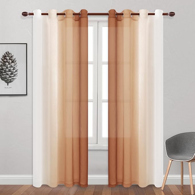 DWCN Fall Faux Linen Ombre Sheer Curtains - Image 2