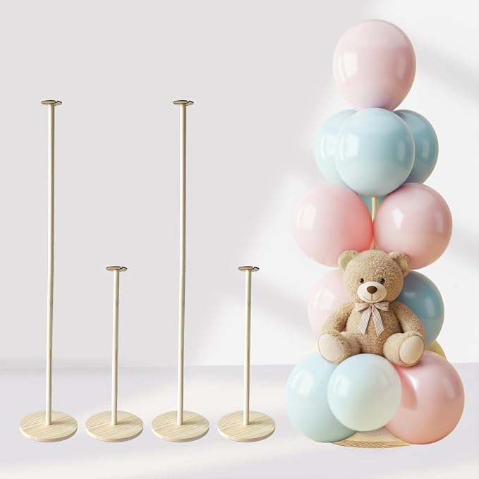 4 Sets Balloon Stands for Table, Wooden Balloon Stand by AerWo