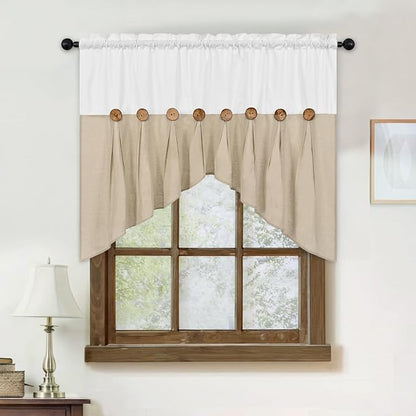 Farmhouse Swag Curtain, Boho Cotton Linen Valance Curtain, Rustic Button Window - Image 3