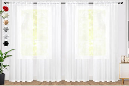 SpaceDresser Sheer White Curtains 4 Panels Rod Pocket Semi-Sheer Curtain 90 by SpaceDresser
