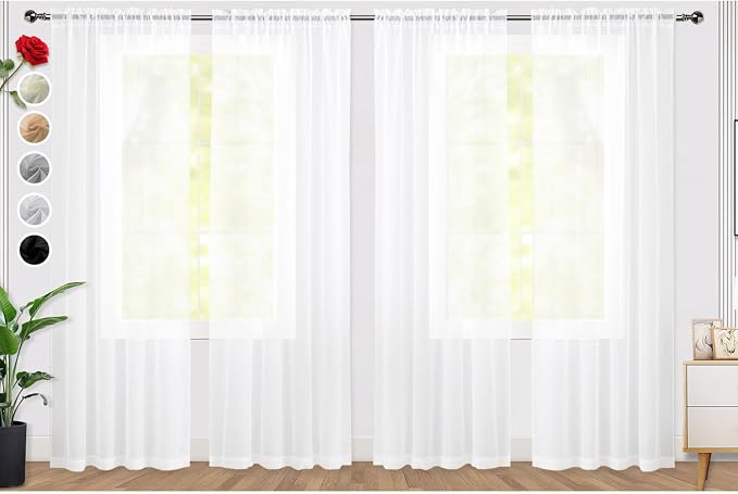 SpaceDresser Sheer White Curtains 4 Panels Rod Pocket Semi-Sheer Curtain 108 by SpaceDresser