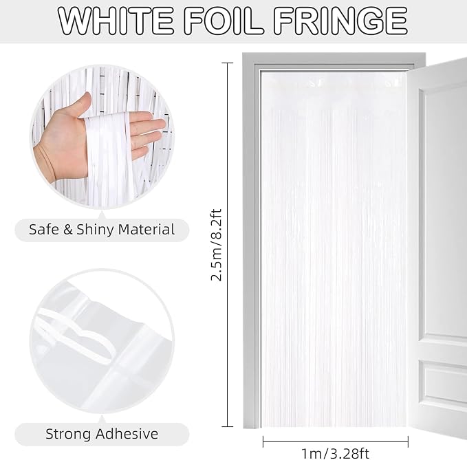 30 Pack White Foil Fringe Curtain Backdrop, 3.3x8.2 Feet Metallic Tinsel - Image 3