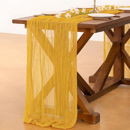 Cheesecloth Table Runner Summer Boho Wedding Birthday Party Home Decor | Gold - Image 5