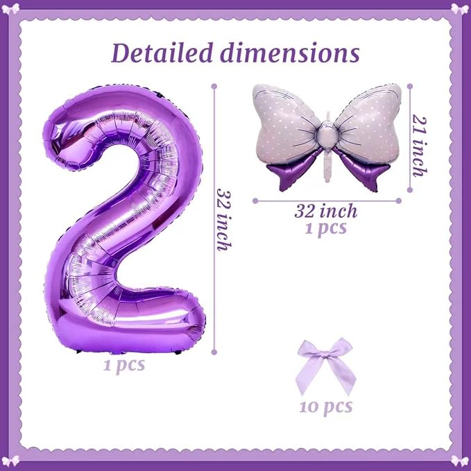 32 Inch Purple Butterfly Ribbon Number 2 And Bow Balloon Foil Film Balloon - Image 2