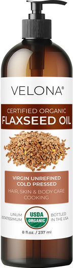 velona USDA Certified Organic Flaxseed Oil - 8 Fl Oz | 100% Pure and Natural Carrier Oil | Unrefined, Cold Pressed |Body, Face & Skin Care | Use Today - Enjoy Results…