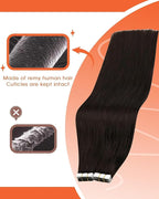 Sunny Hair Tape in Hair Extensions Real Human Hair Invisible Remy Hair Extensions Tape ins for Women Darkest Brown 16 inch 25G