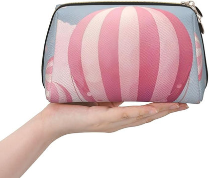 Pink Hot Air Balloon Leather Makeup Bag Cosmetic Pouch Portable Travel Toiletry - Image 3