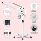 Professional Facial Steamer, 2 in 1 Face Steamer with Cold & Hot Mist, Ozone Facial Steamer with Timer Function, Stand Face Steamer Adjustable Height for Spa, Salon and at Home use