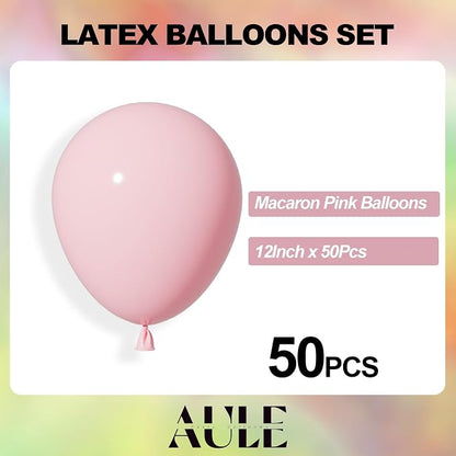AULE 50Pcs Latex 12 Inch Macaron Pink Balloons Light Pink | Helium Party Happy - Image 2