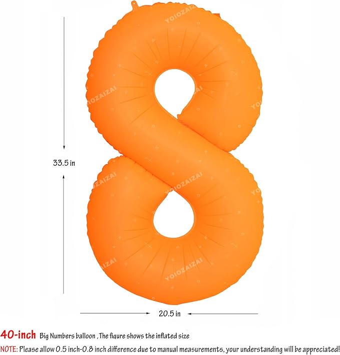 40 IN Orange Birthday Number 8 Balloon Fluorescent Orange Foil Balloon | - Image 2