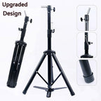 Upgraded Wig Stand Tripod, 55" Heavy Duty Reinforced Adjustable Mannequin Head Stand Tripod for Styling Cosmetology Hairdressing Training, Metal Wig Head Stand Holder with Wig Caps,Paddle Comb T-Pins (55" Black Tripod with Pedal)