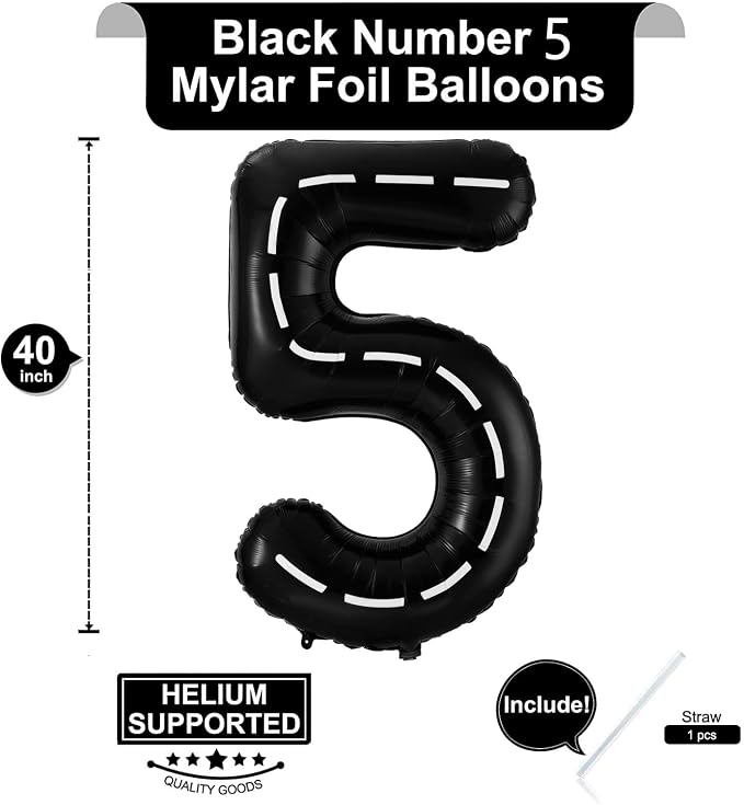 Race Car Number 5 Balloons, 40 Inch Birthday Balloons Two Fast Balloon Race - Image 2