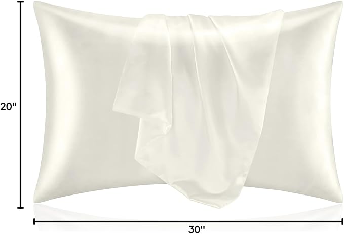 BEDELITE Satin Pillowcase for Hair and Skin, Super Soft and Cooling Similar to Silk Pillow Cases 2 Pack with Envelope Closure, Gift for Women Men(20"x30" Queen Size, Ivory)