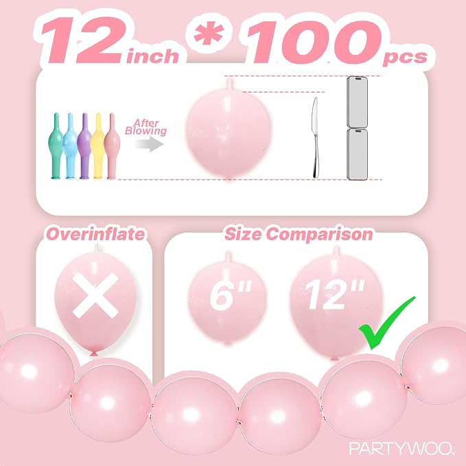 PartyWoo Pastel Linking Balloons 100pcs 12 Inch Rainbow Link Balloons | - Image 4