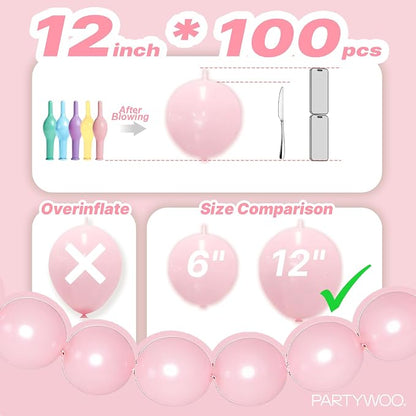 PartyWoo Pastel Linking Balloons 100pcs 12 Inch Rainbow Link Balloons | - Image 4