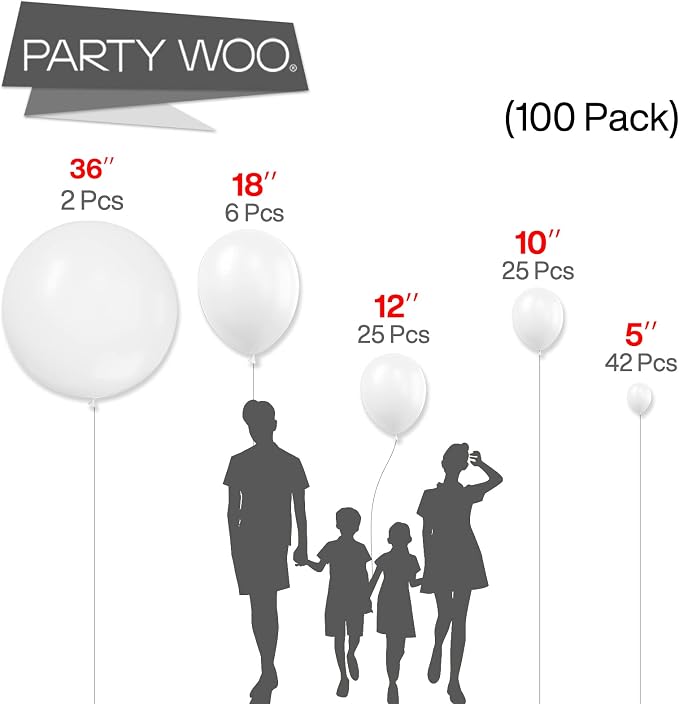 PartyWoo White Balloons 100pcs Different Sizes of 36 18 12 10 5 Inch | 36 18 12 - Image 3