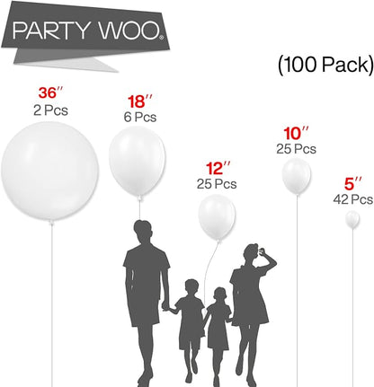 PartyWoo White Balloons 100pcs Different Sizes of 36 18 12 10 5 Inch | 36 18 12 - Image 3