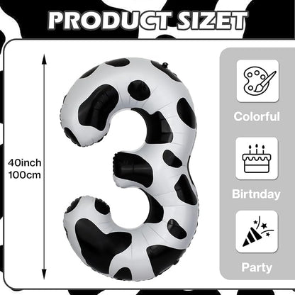 40 Inch Cow Print Number 3 Balloons, Birthday Party Aluminum Foil Balloon - Image 2
