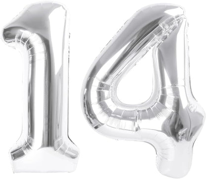 14 Balloon Number 40 Inch Silver Balloons by Mluchee
