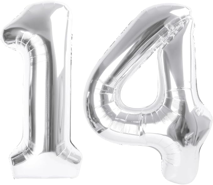 Number Balloons 14 Balloon 40 inch Silver by Enyeopd