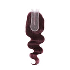 2x6 HD Lace Closure Human Hair Body Wave 99J Burgundy Dark Red Wine Color Transparent Lace Closure 2x6 Long Deep Middle Part 100% Raw Virgin Human Hair 18 Inch 150% Density