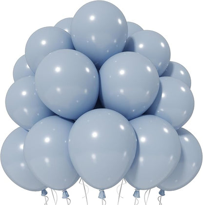 Jobkoo Dusty Blue Balloons, 12 Inch Slate Fog Pale Blue Aqua Latex Balloon | by Jobkoo