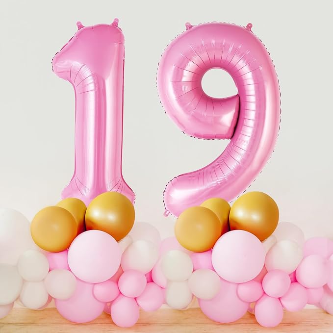 Pink Number 19 Balloon, 40 Inch Big Large Foil Helium Number Balloons, Giant - Image 5
