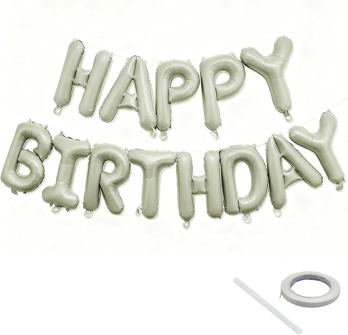 Beige Happy Birthday Balloon Banner 16 Inch by KEJ